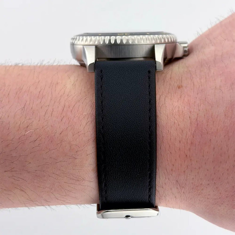 18mm Extra Long Triple Black Leather Watch Strap - CalderoneWatchCo