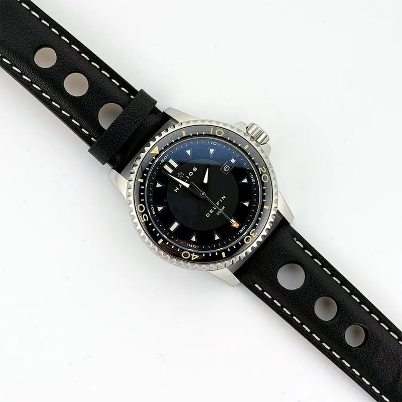 18mm White & Black Racing Leather Strap - CalderoneWatchCo