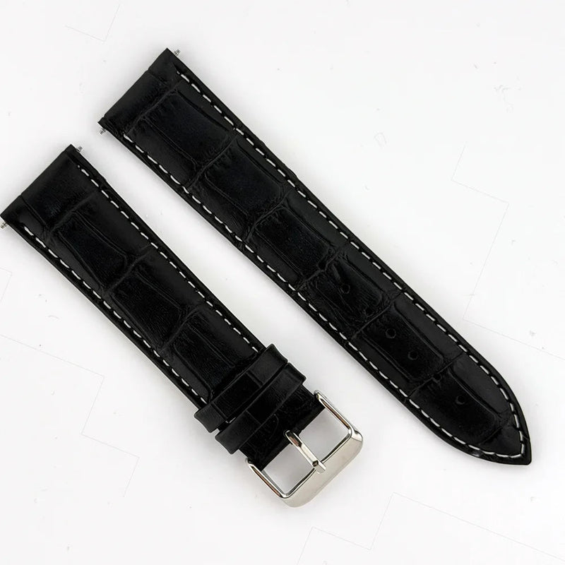 22mm White & Black Alligator Style Watch Strap - CalderoneWatchCo