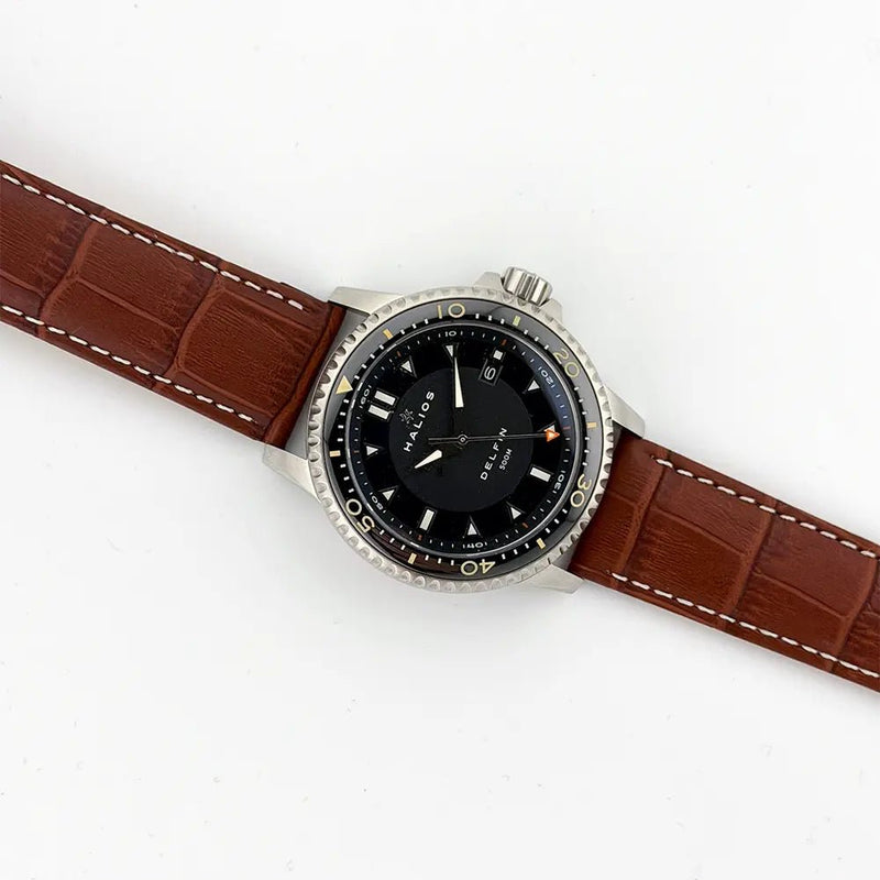 22mm White & Brown Alligator Style Watch Strap - CalderoneWatchCo