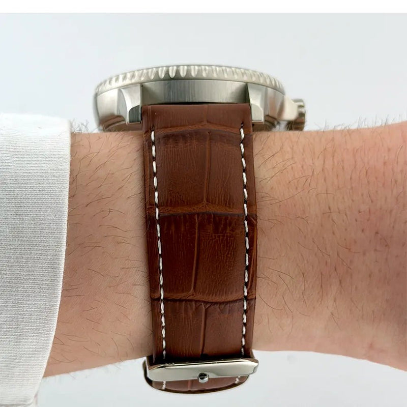 22mm White & Brown Alligator Style Watch Strap - CalderoneWatchCo