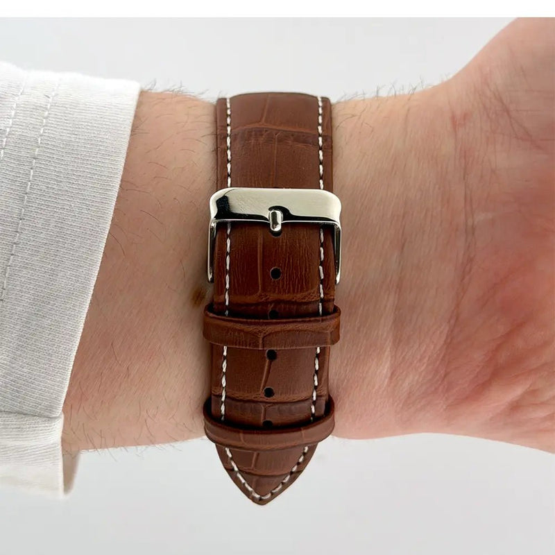 22mm White & Brown Alligator Style Watch Strap - CalderoneWatchCo