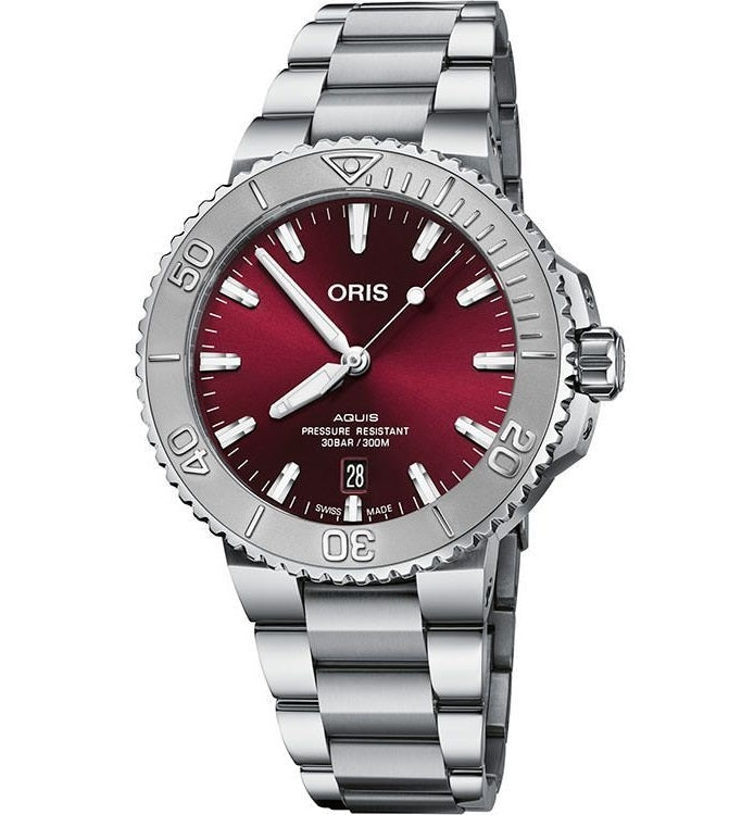 ORIS Aquis Date Relief Cherry 01 733 7766 4158-07 8 22 05PEB 41.5mm Cherry Red Dial Swiss Automatic Men's Watch