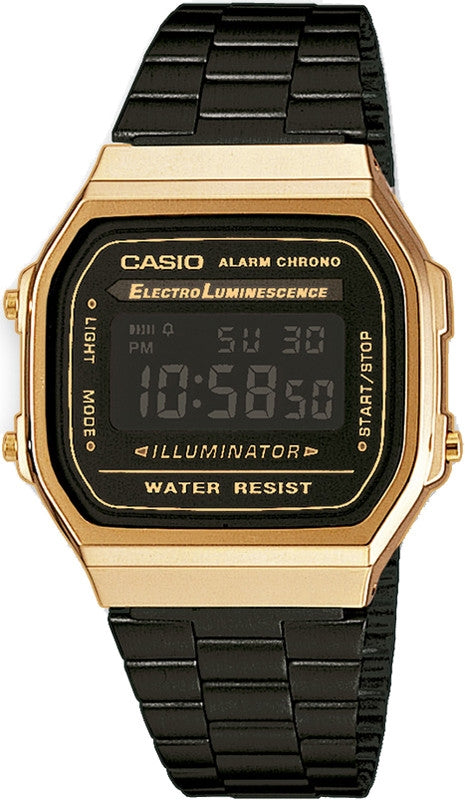 CASIO Vintage A168WEGB 36mm Gold Case Black Digital Steel Bracelet A168WEGB-1BEF