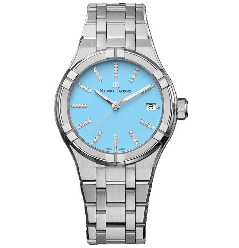 Maurice Lacroix Aikon Quartz Date 35mm Light Blue Diamond Dial Stainless Steel AI1106-SS002-450-1