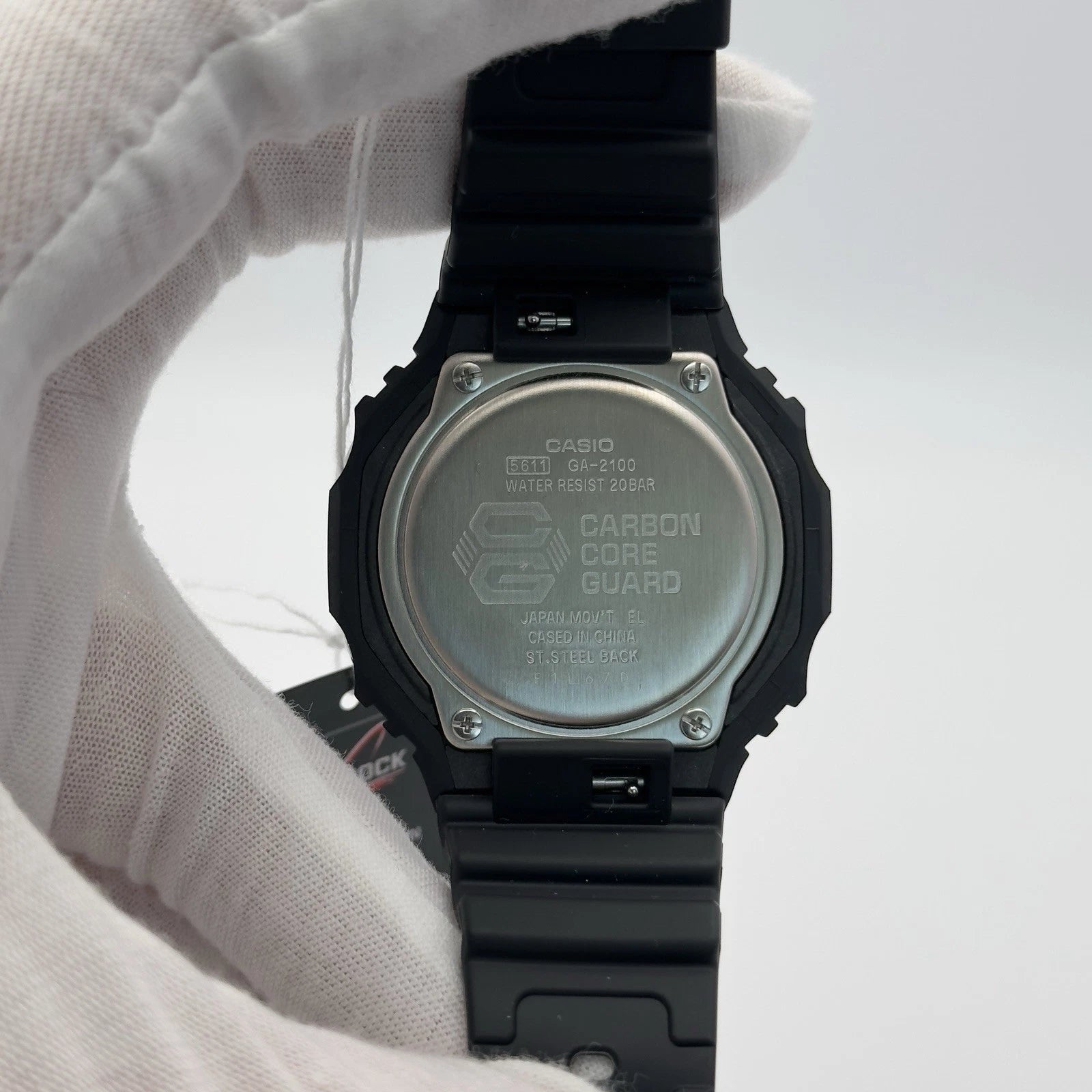 Black Casio watch with 'Carbon Core Guard' text on a white background
