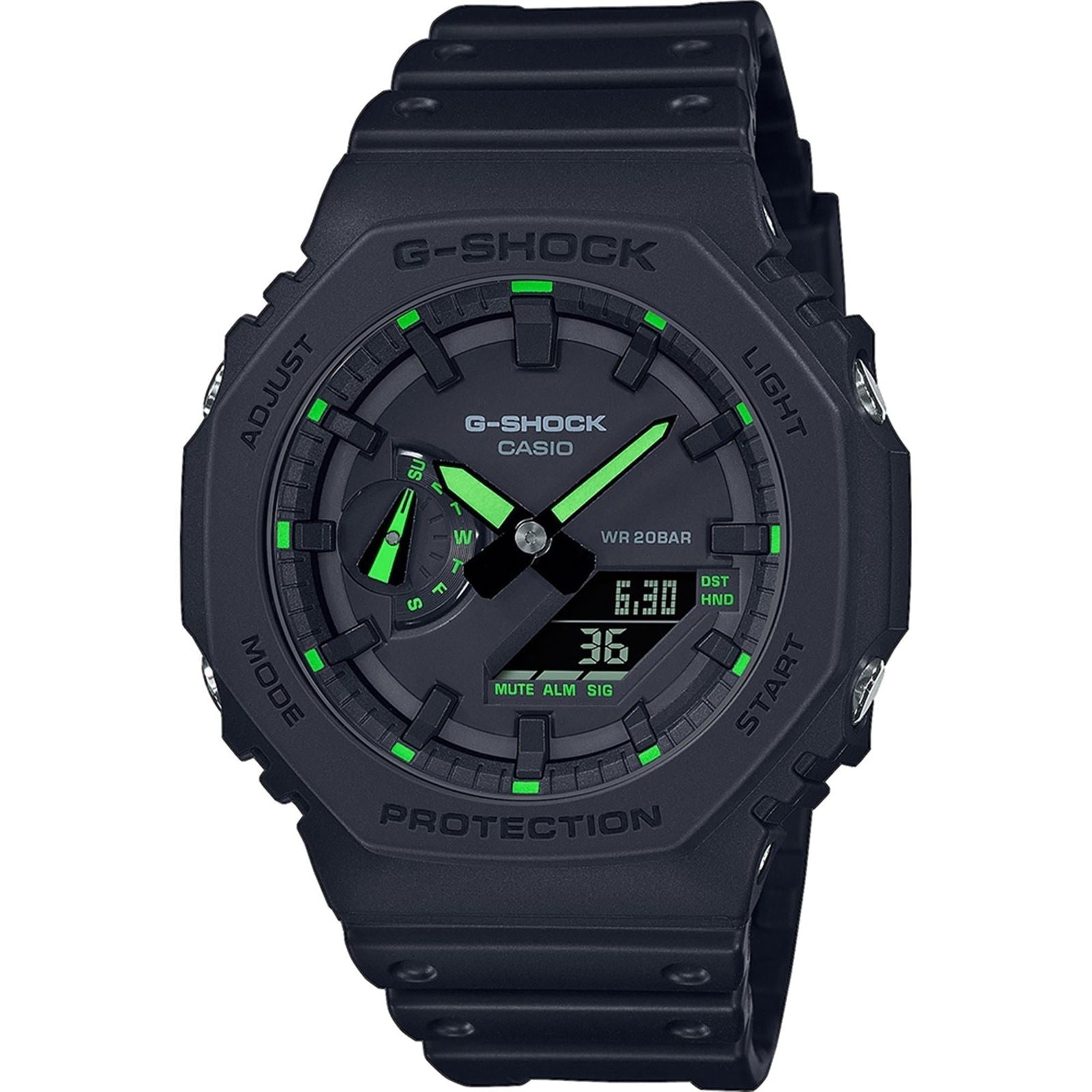 Casio G-SHOCK 2100 Series 45.4mm Black Carbon Core Guard Resin Octagonal Fixed Bezel GA-2100-1A3ER