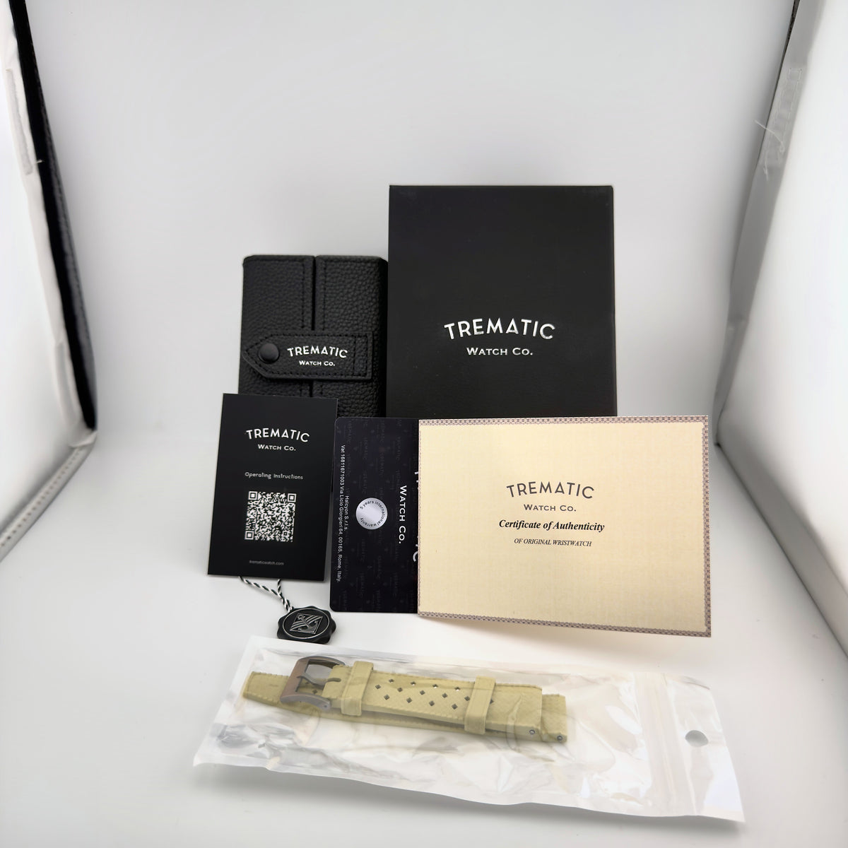 Trematic T-Five Beigua Maris Desert, box, papers and spare strap - CalderoneWatchCo