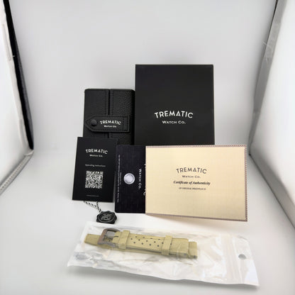 Trematic T-Five Beigua Maris Desert, box, papers and spare strap - CalderoneWatchCo