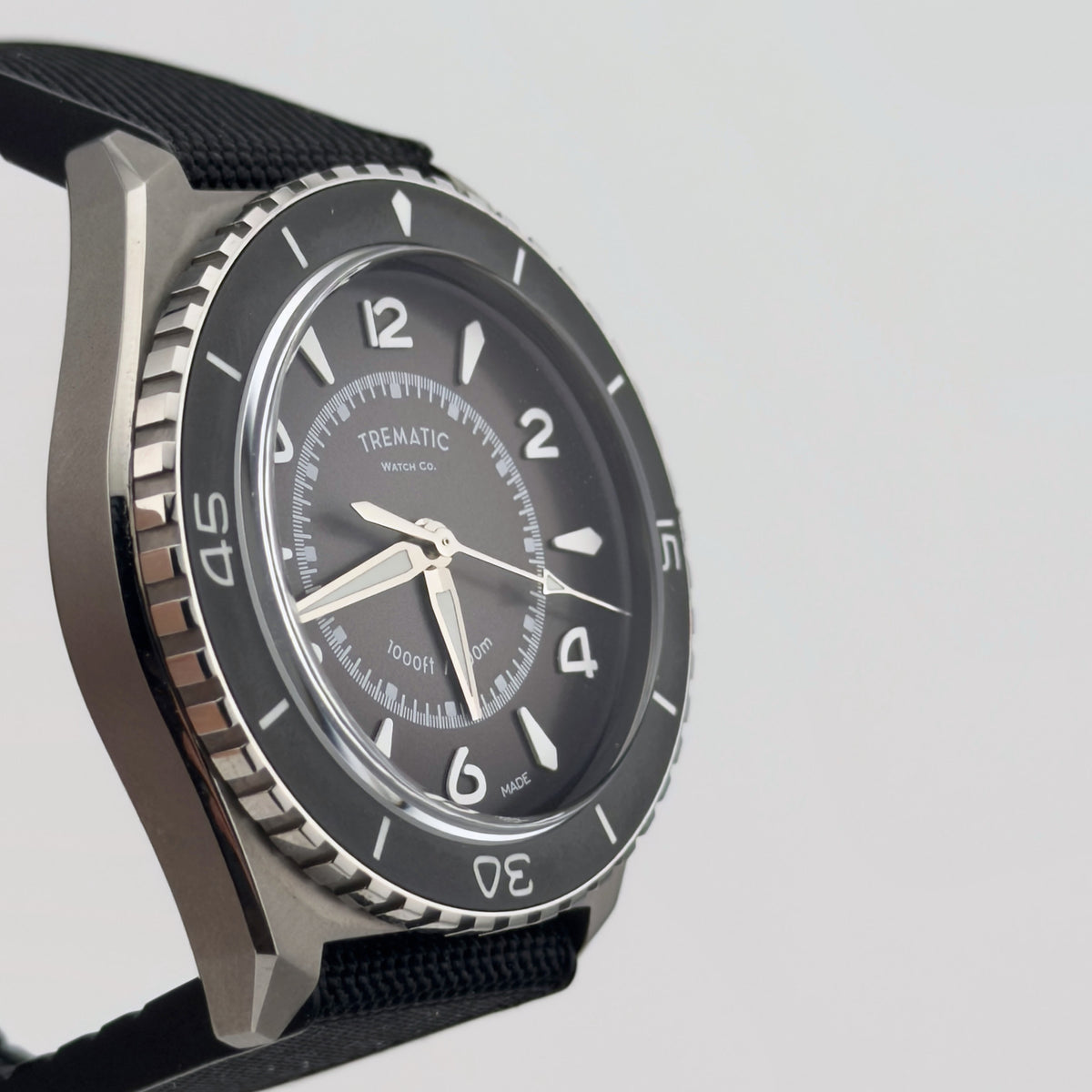 Trematic T-Five Beigua Maris Shadow, dial at an angle - CalderoneWatchCo
