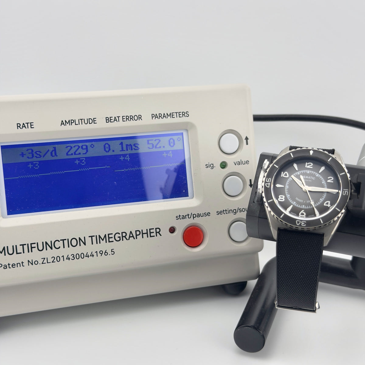 Trematic T-Five Beigua Maris Shadow, timegrapher reading - CalderoneWatchCo
