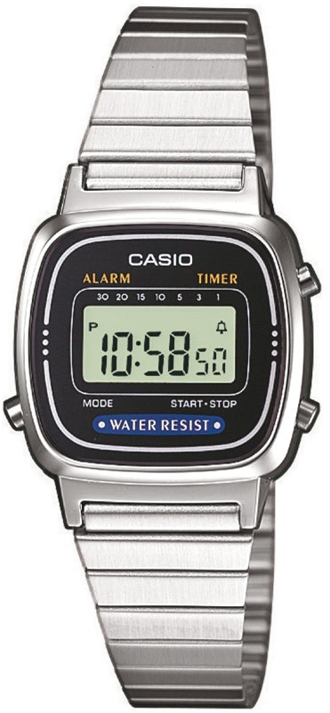 Casio LA670WEA-1EF Vintage Mini Silver Black Digital Resin Case Stainless Steel Bracelet Watch