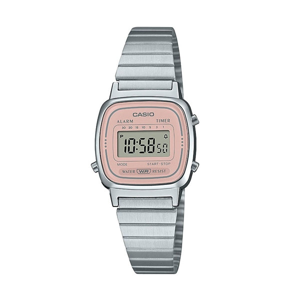 CASIO Vintage LA670WEA 25mm Pink Digital Mini Square Steel Bracelet LA670WEA-4A2EF