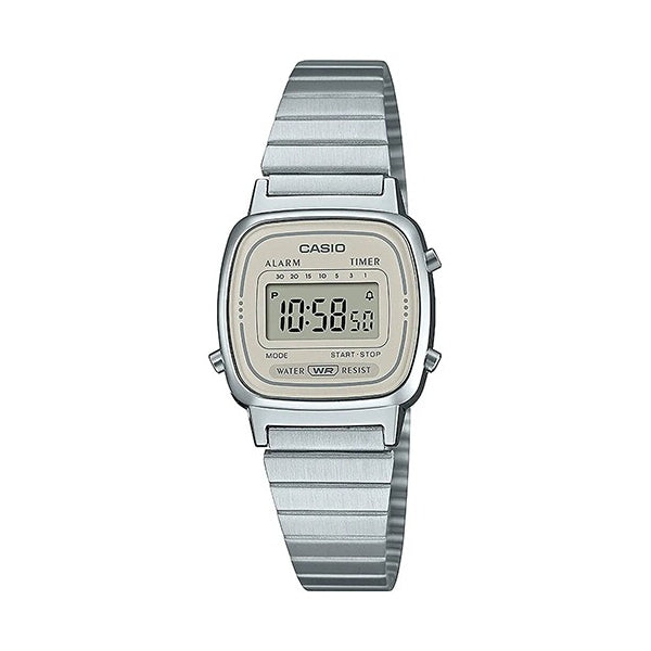 CASIO Vintage LA670WEA 25mm Grey Digital Mini Square Steel Bracelet LA670WEA-8AEF