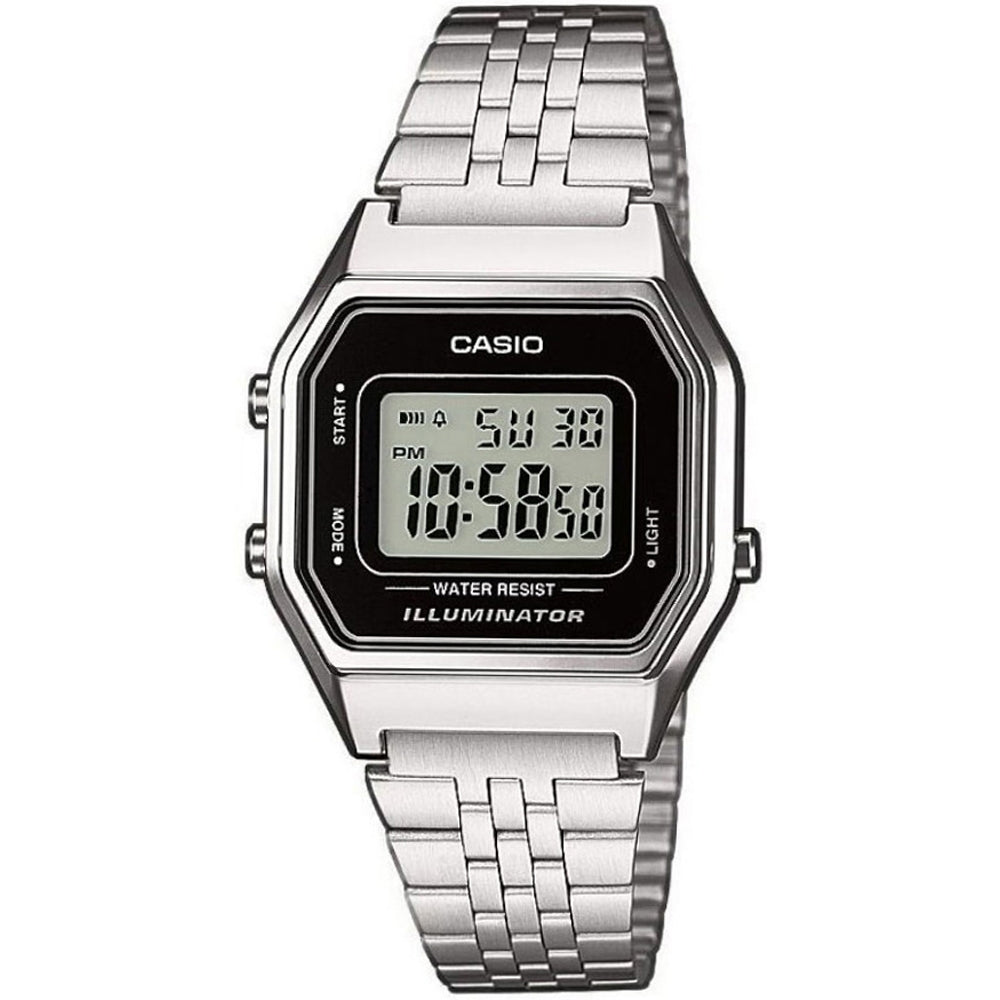 Casio LA680WEA-1EF Vintage Mini Silver Black Digital Resin Case Stainless Steel Bracelet Watch