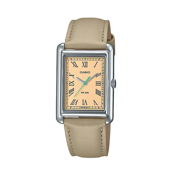 CASIO Collection LTP-B165L 25mm Beige Tank-Style Leather Strap LTP-B165L-5BVEF