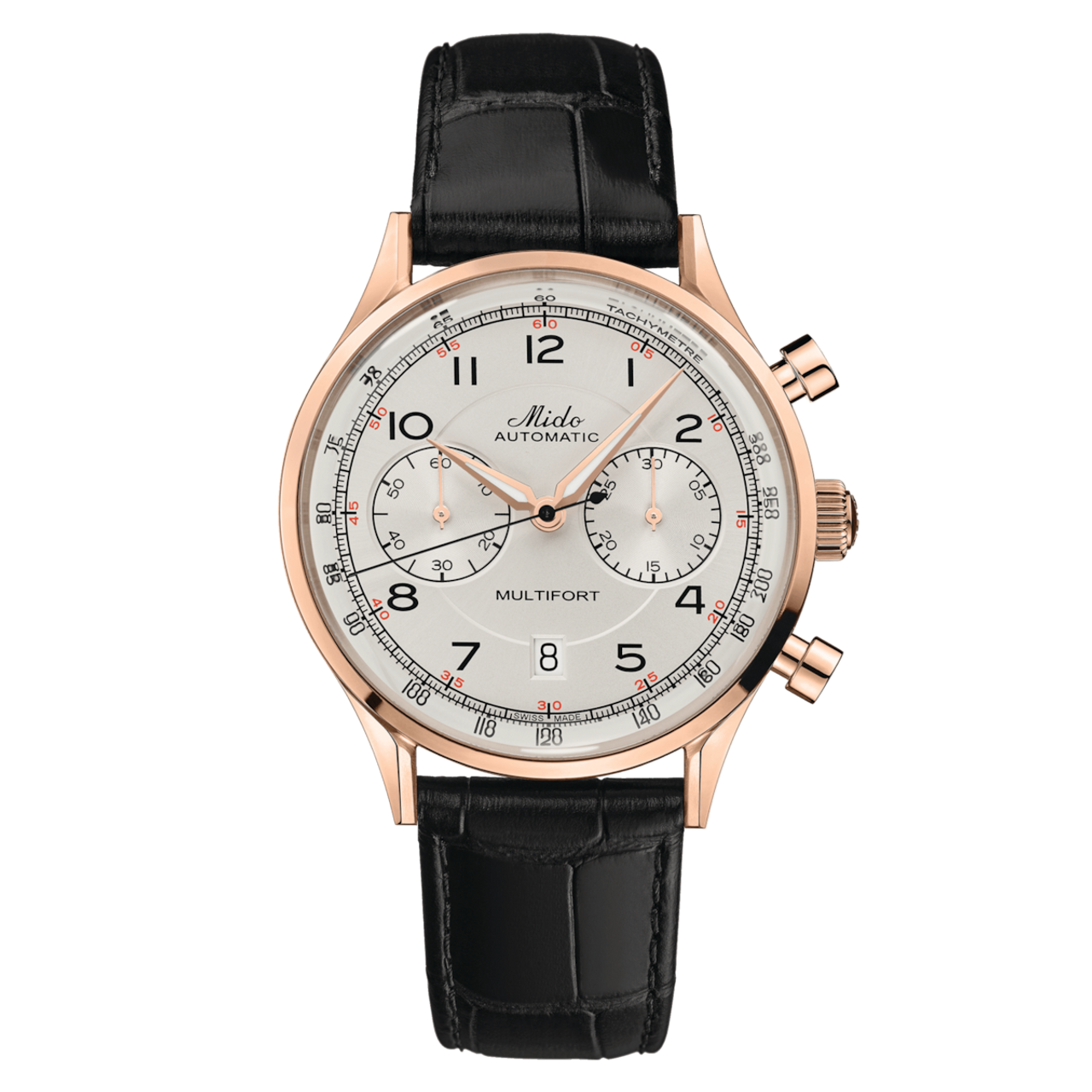 Mido Multifort Patrimony Chronograph 42mm Polished Rose Gold PVD Stainless Steel Bezel M040.427.36.262.00
