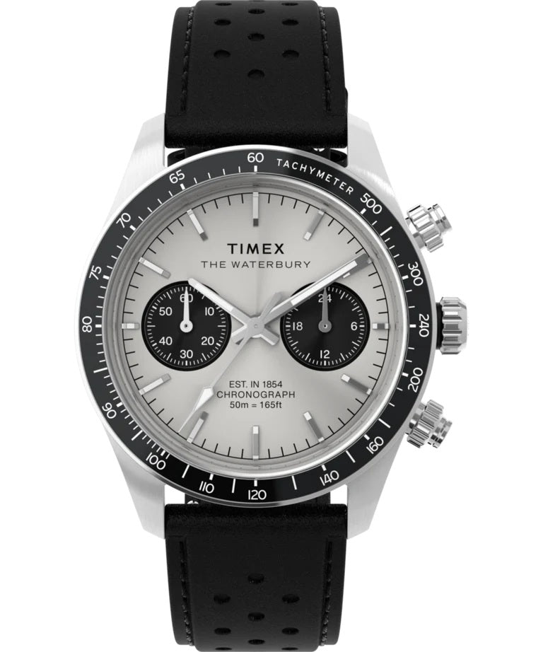 Timex Waterbury Heritage Chronograph 39mm Leather Strap Watch TW2Y19300