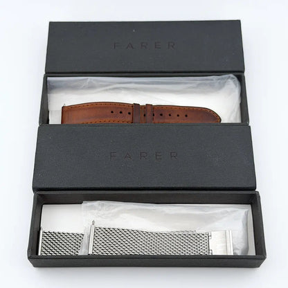 Farer Universal Automatic 39.5mm Silver Dial Full Set + 2 Extra Straps - CalderoneWatchCo
