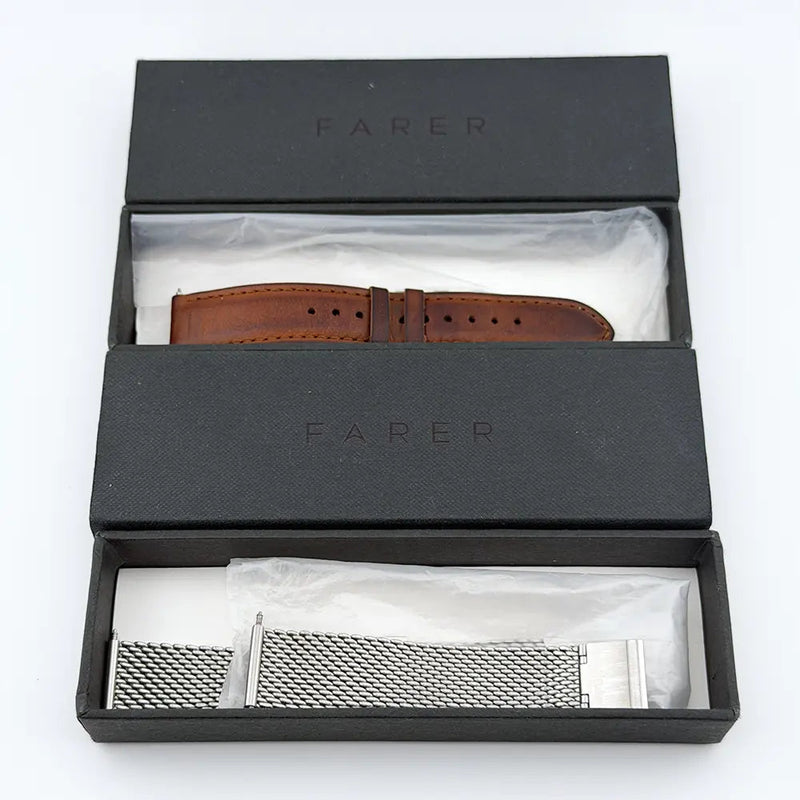 Farer Universal Automatic 39.5mm Silver Dial Full Set + 2 Extra Straps - CalderoneWatchCo