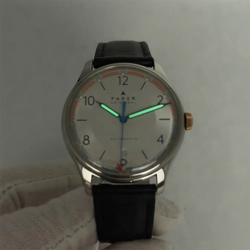 Farer Universal Automatic 39.5mm Silver Dial Full Set + 2 Extra Straps - CalderoneWatchCo