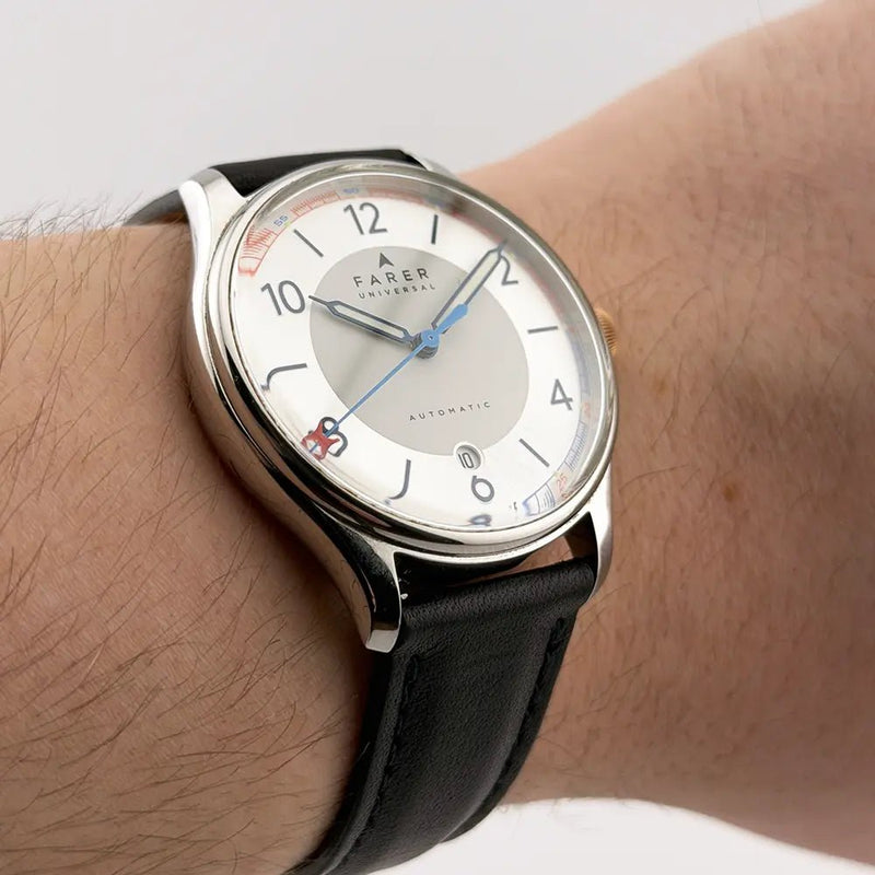 Farer Universal Automatic 39.5mm Silver Dial Full Set + 2 Extra Straps - CalderoneWatchCo