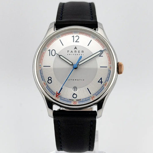 Farer Universal Automatic 39.5mm Silver Dial Full Set + 2 Extra Straps - CalderoneWatchCo