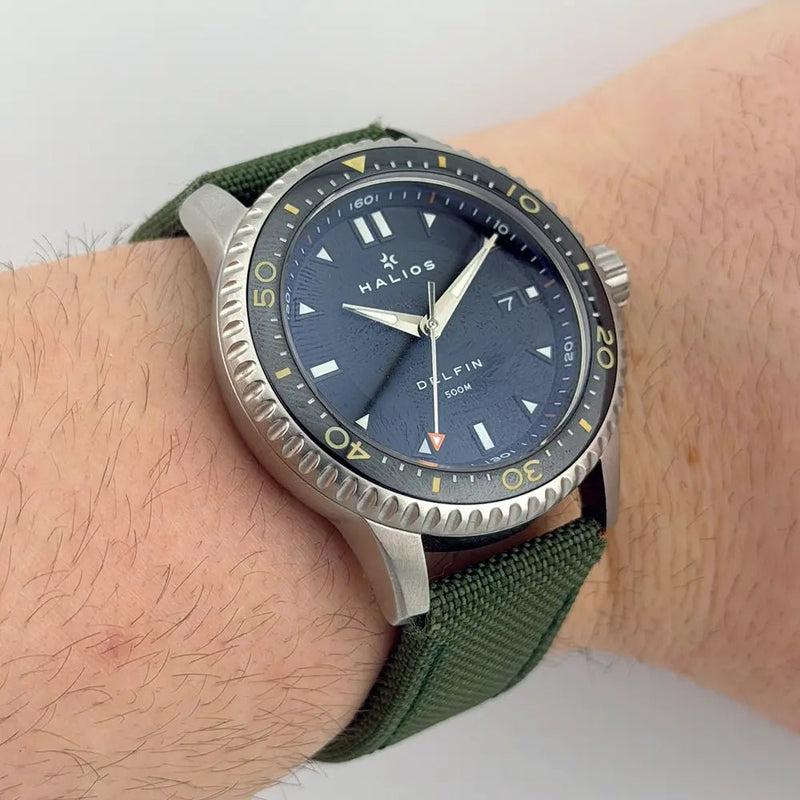Halios Delfin 500m Blue Wave Dial – Full Set Serial 164 w/ 3 Straps – Excellent - CalderoneWatchCo