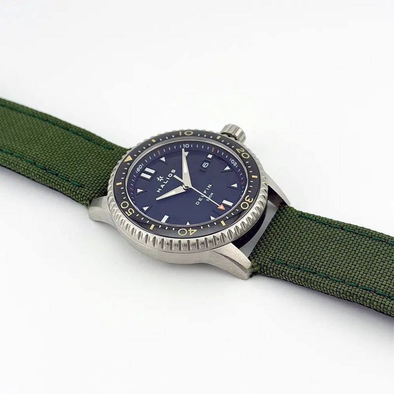 Halios Delfin 500m Blue Wave Dial – Full Set Serial 164 w/ 3 Straps – Excellent - CalderoneWatchCo