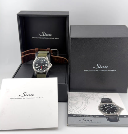 Sinn 556 A 38.5mm German Automatic Pilot Watch Full Set Two Straps - CalderoneWatchCo