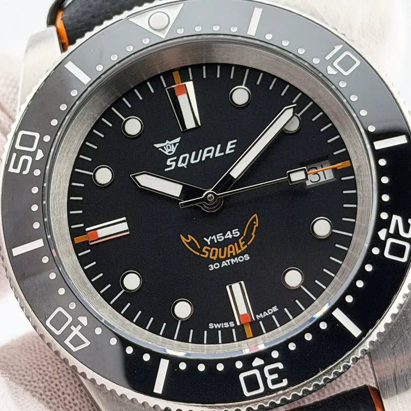 Squale 1545 30 ATMOS Black Ceramic 40mm Swiss Automatic Diver Full Kit + Bracelet - CalderoneWatchCo