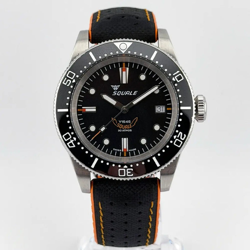 Squale 1545 30 ATMOS Black Ceramic 40mm Swiss Automatic Diver Full Kit + Bracelet - CalderoneWatchCo